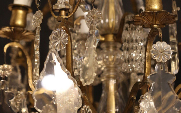 Lustre XIXème, Pampilles, Cristal Et Bronze