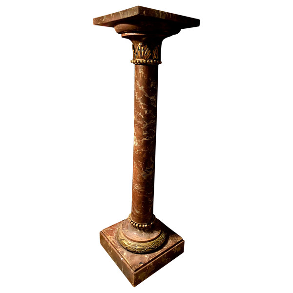 Säule Napoleon III , in Holzskellette lackiert faux Marmor brèche rosa Epoche 19.