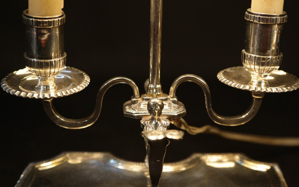 Coppia di lampade Bouillotte, bronzo argentato, XIX secolo, elettrificate