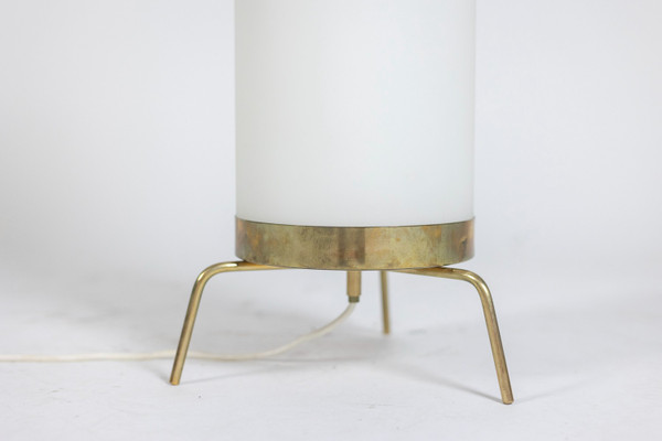 Lamp in white opaline and gilded brass, 1970s