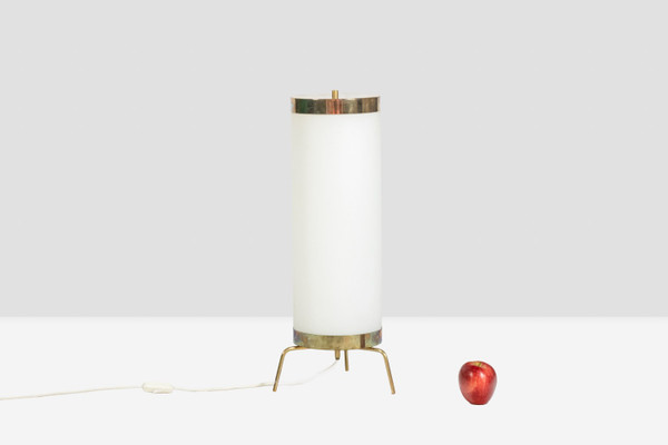 Lamp in white opaline and gilded brass, 1970s