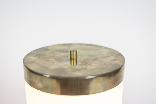 Lamp in white opaline and gilded brass, 1970s