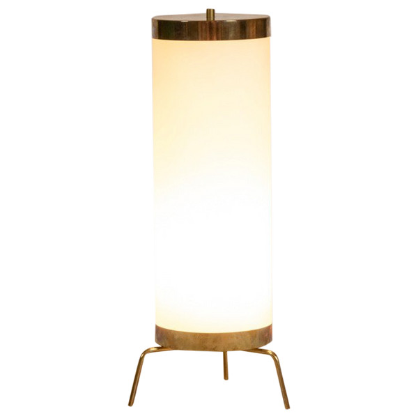Lamp in white opaline and gilded brass, 1970s