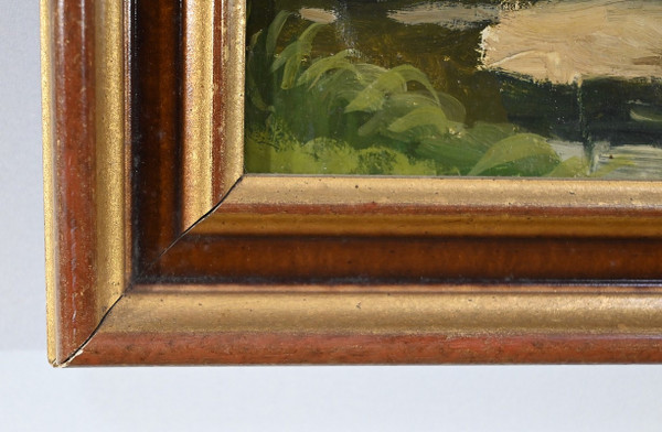 Peinture à l’Huile sur Bois, signée M.Cauvet – 1958