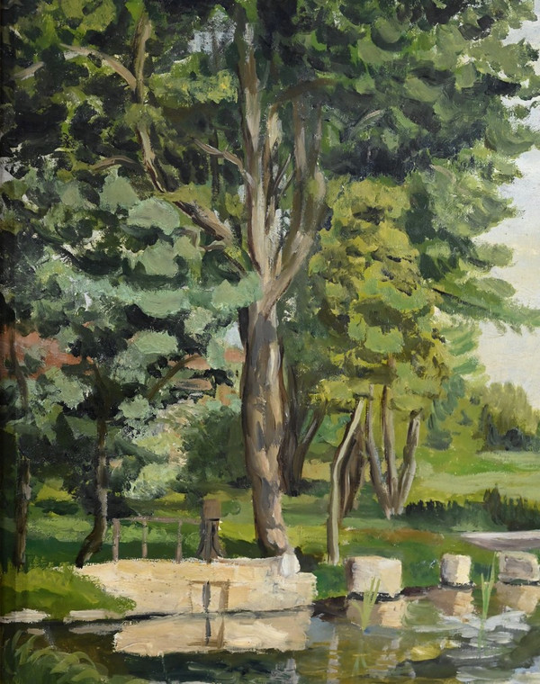 Peinture à l’Huile sur Bois, signée M.Cauvet – 1958