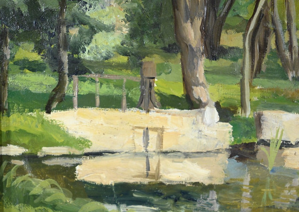 Peinture à l’Huile sur Bois, signée M.Cauvet – 1958