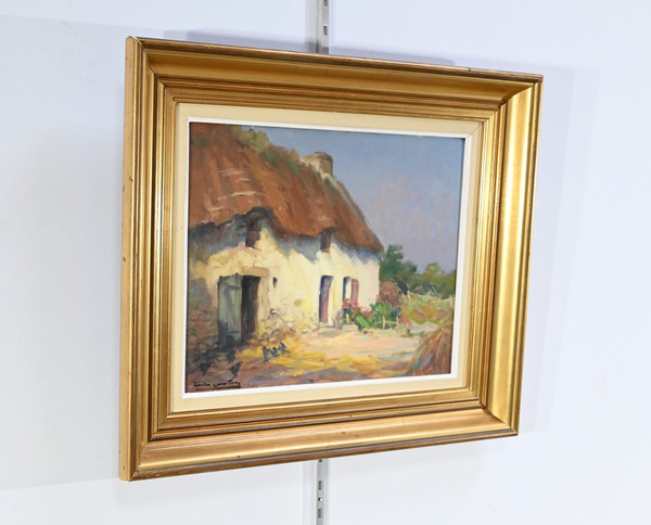 Huile sur Bois « Maison en Brière », signée E. Gautier – 1955