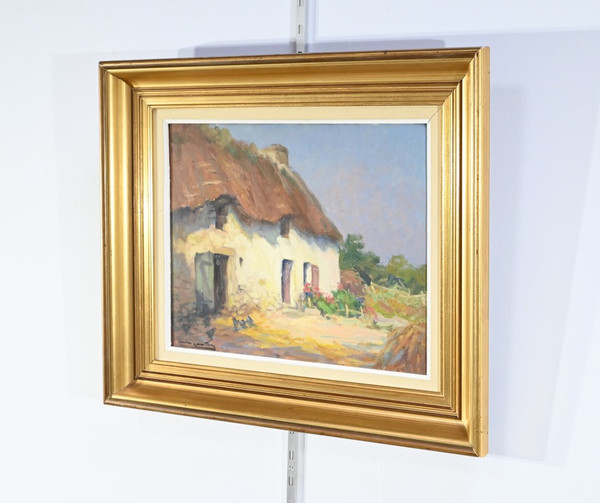 Huile sur Bois « Maison en Brière », signée E. Gautier – 1955