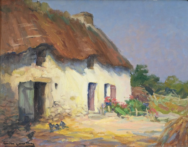 Huile sur Bois « Maison en Brière », signée E. Gautier – 1955