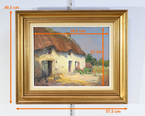 Huile sur Bois « Maison en Brière », signée E. Gautier – 1955
