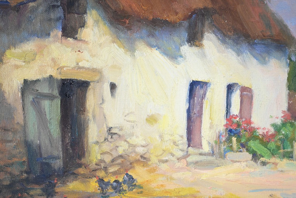 Huile sur Bois « Maison en Brière », signée E. Gautier – 1955