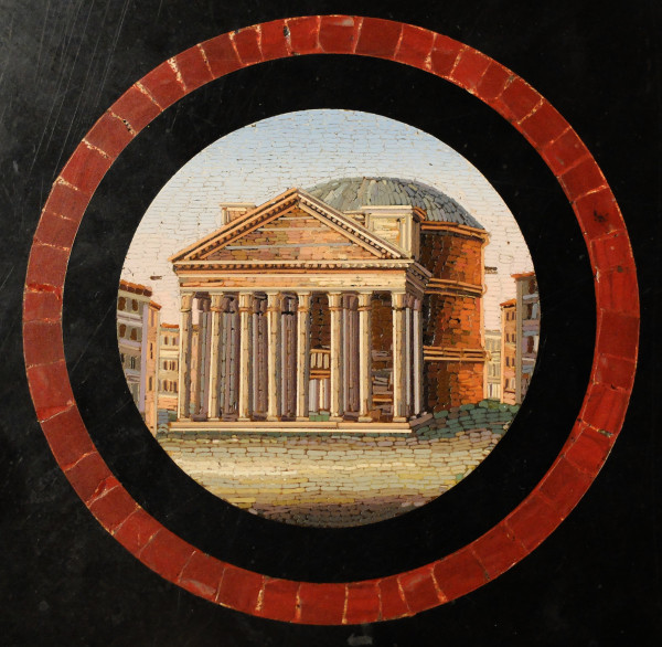 Tavolo con piedistallo in micromosaico con vedute di Roma, Italia, 1820-1830 ca.