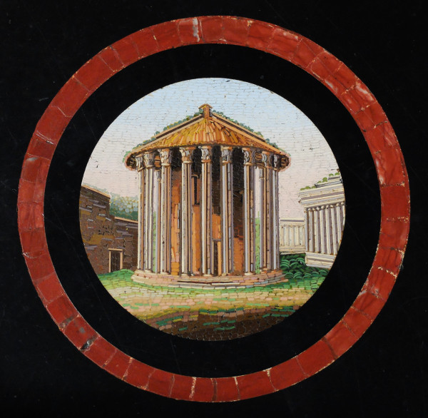 Tavolo con piedistallo in micromosaico con vedute di Roma, Italia, 1820-1830 ca.