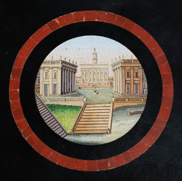Tavolo con piedistallo in micromosaico con vedute di Roma, Italia, 1820-1830 ca.