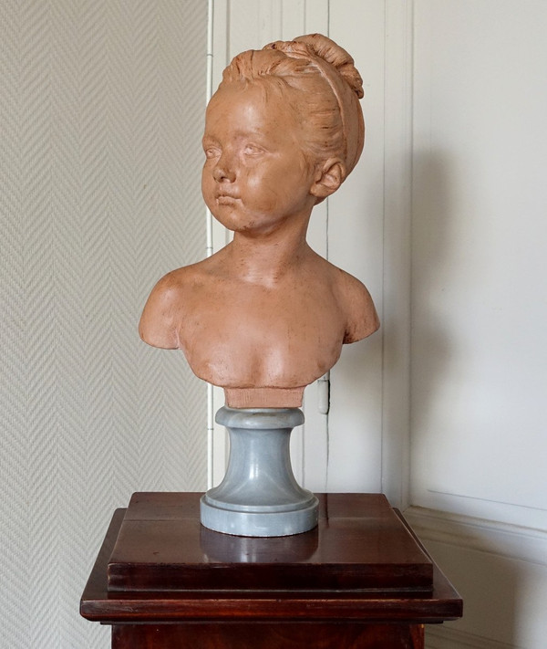 Bust Of Louise Brongniart After Houdon, Terracotta And Turquin Marble, Late 19th Century - 45cm