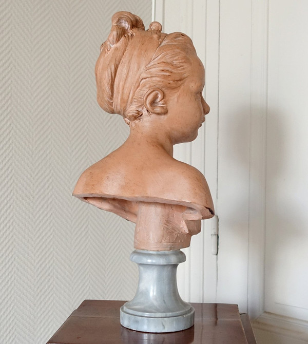 Bust Of Louise Brongniart After Houdon, Terracotta And Turquin Marble, Late 19th Century - 45cm