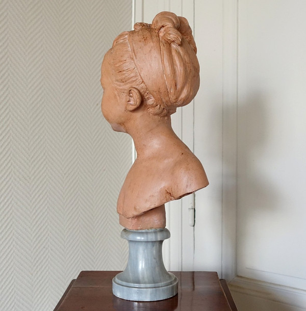 Bust Of Louise Brongniart After Houdon, Terracotta And Turquin Marble, Late 19th Century - 45cm