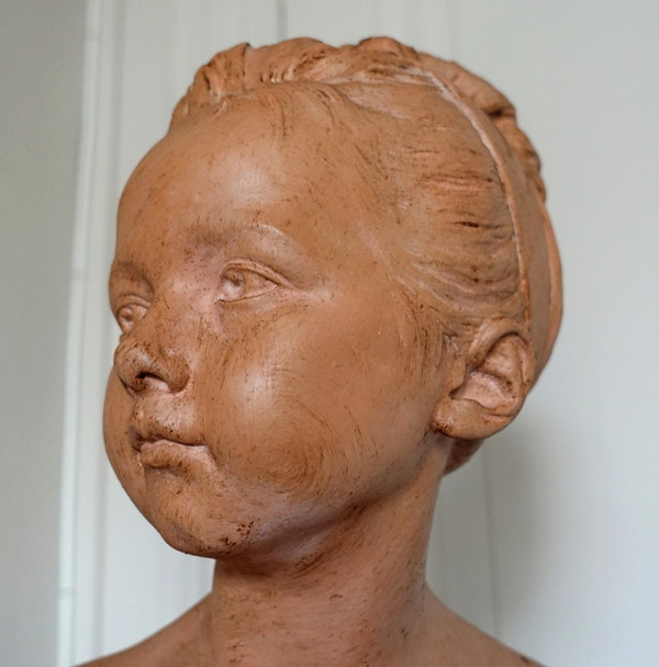 Bust Of Louise Brongniart After Houdon, Terracotta And Turquin Marble, Late 19th Century - 45cm