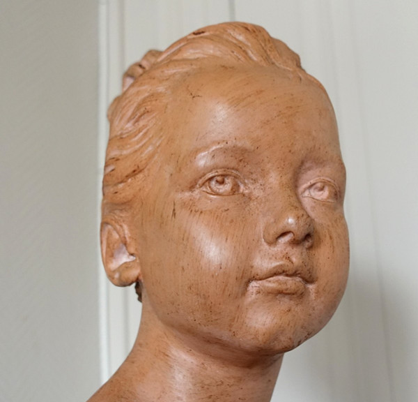 Bust Of Louise Brongniart After Houdon, Terracotta And Turquin Marble, Late 19th Century - 45cm