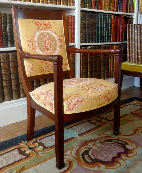 Empire Consulate Period Office Armchair In Mahogany - Printed Canvas