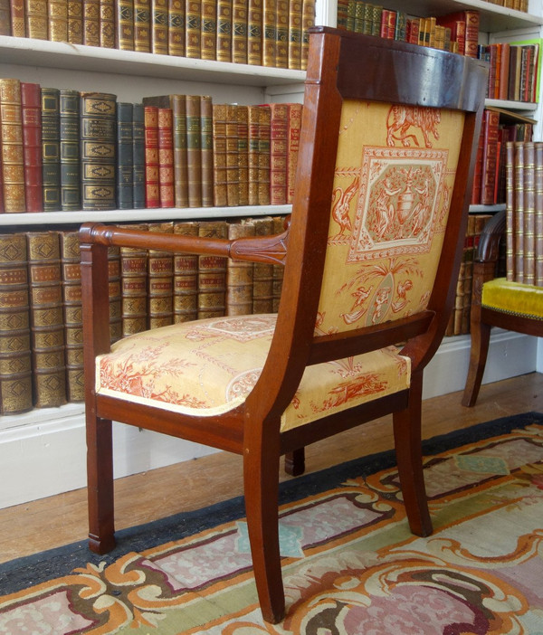 Empire Consulate Period Office Armchair In Mahogany - Printed Canvas