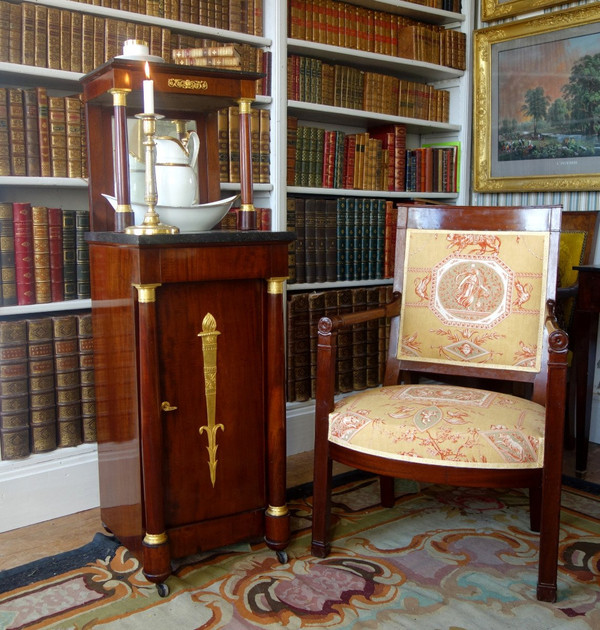 Empire Consulate Period Office Armchair In Mahogany - Printed Canvas