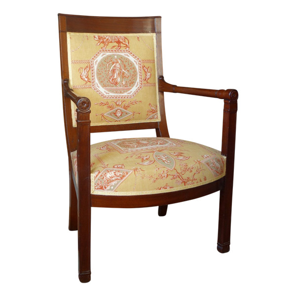 Empire Consulate Period Office Armchair In Mahogany - Printed Canvas