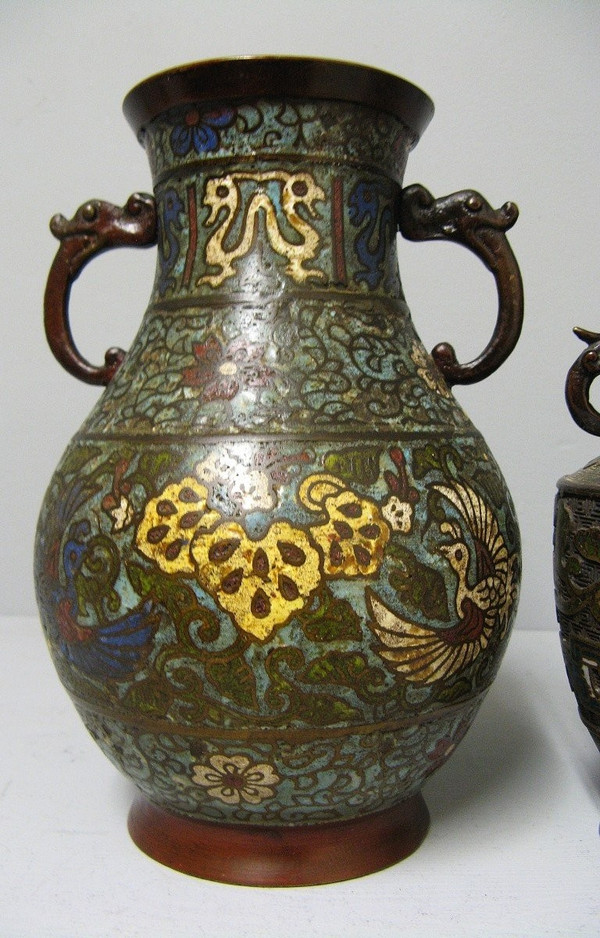 Vases En Bronze Cloisonnés XIXe.