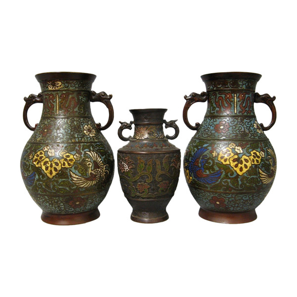 Vases En Bronze Cloisonnés XIXe.