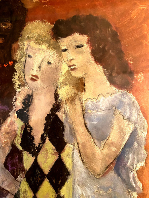 Erstaunliche Gouache-Zeichnung von Sigismond Olesiewicz, genannt "Jean Olin" (1891 Ukraine - Paris 1972) drei Frauen hinter den Kulissen ...