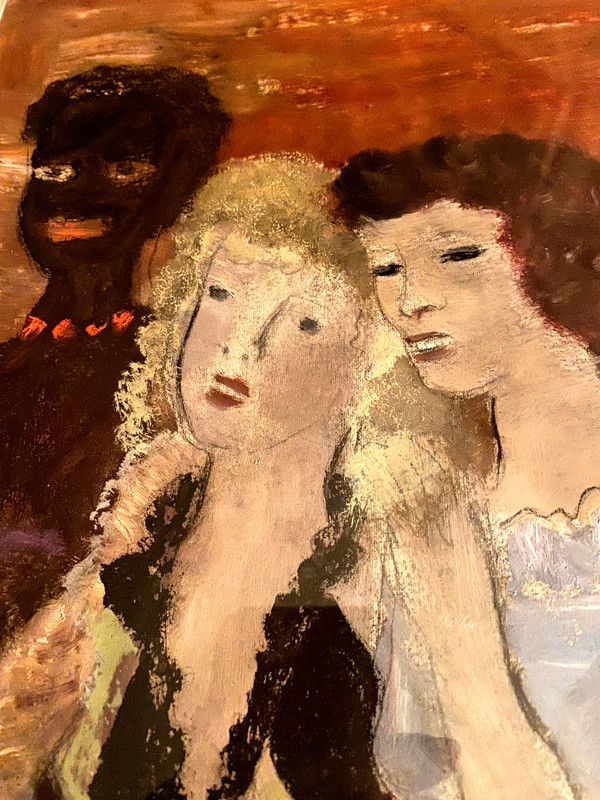 Erstaunliche Gouache-Zeichnung von Sigismond Olesiewicz, genannt "Jean Olin" (1891 Ukraine - Paris 1972) drei Frauen hinter den Kulissen ...