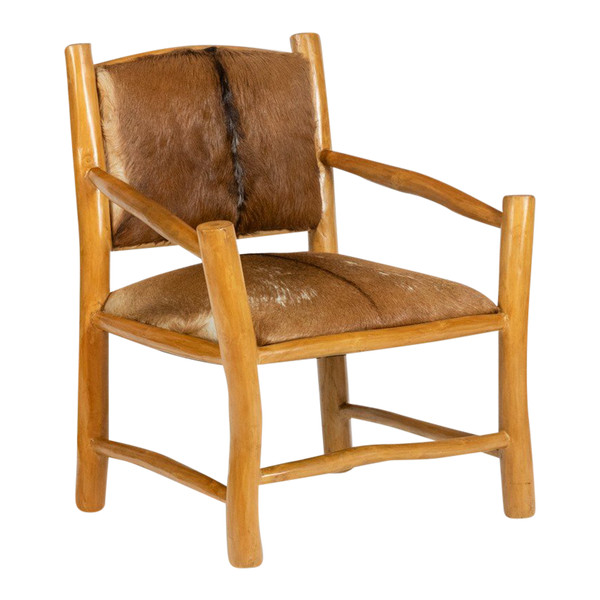 Brutalist armchair in elm and goatskin, 1970s