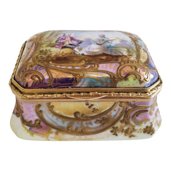 Antique Hand Painted Porcelain Jewelry Box