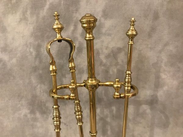Serviteur de cheminée ancien en laiton d'époque 19 ème comprenant une pelle et une pince 
