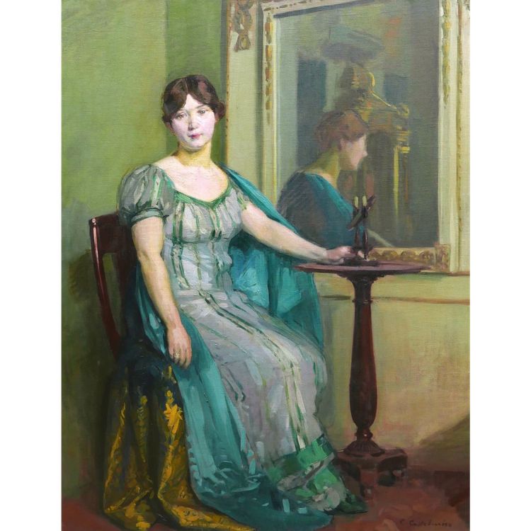 Claudio CASTELUCHO y DIANA, Young woman with green eyes seated in an Empire interior