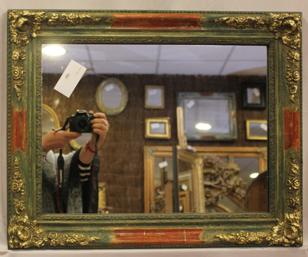 Small Rectangle Mirror, Green Tone Patina and Gold Leaf 49 x 62 Cm