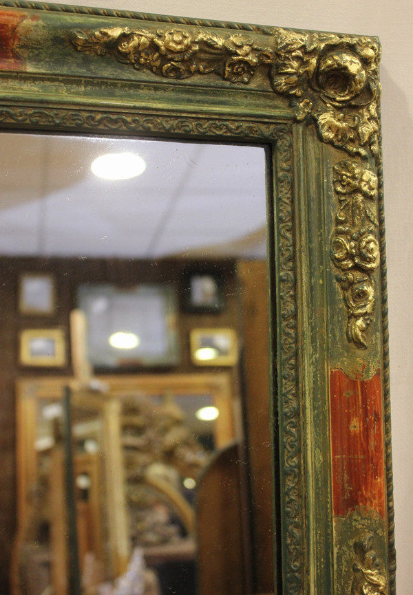 Small Rectangle Mirror, Green Tone Patina and Gold Leaf 49 x 62 Cm