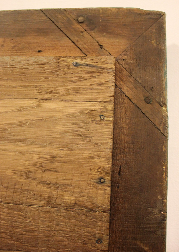 Small Rectangle Mirror, Green Tone Patina and Gold Leaf 49 x 62 Cm