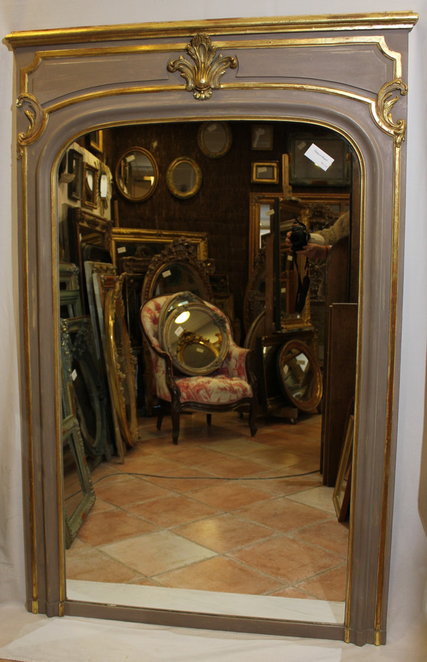 Louis XV Style Fireplace Overmantel Mirror, Gold Leaf And Patina 110 X 171 Cm