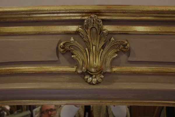 Louis XV Style Fireplace Overmantel Mirror, Gold Leaf And Patina 110 X 171 Cm