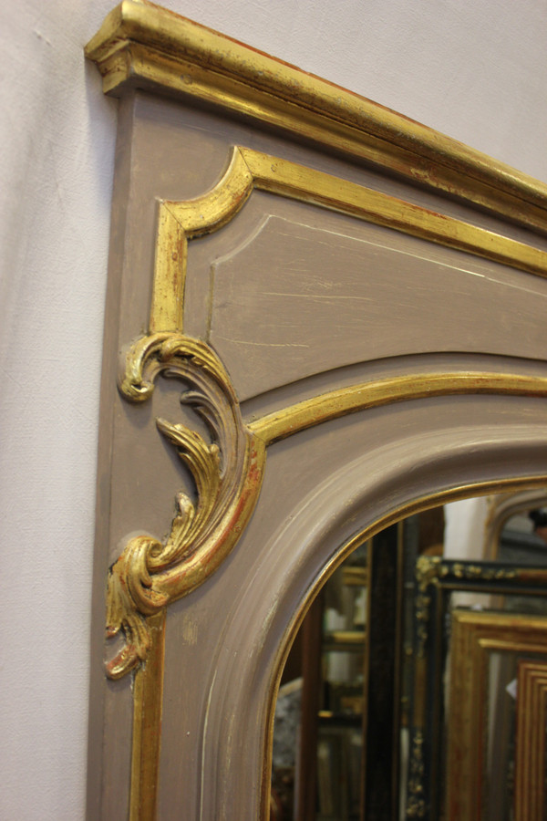 Louis XV Style Fireplace Overmantel Mirror, Gold Leaf And Patina 110 X 171 Cm