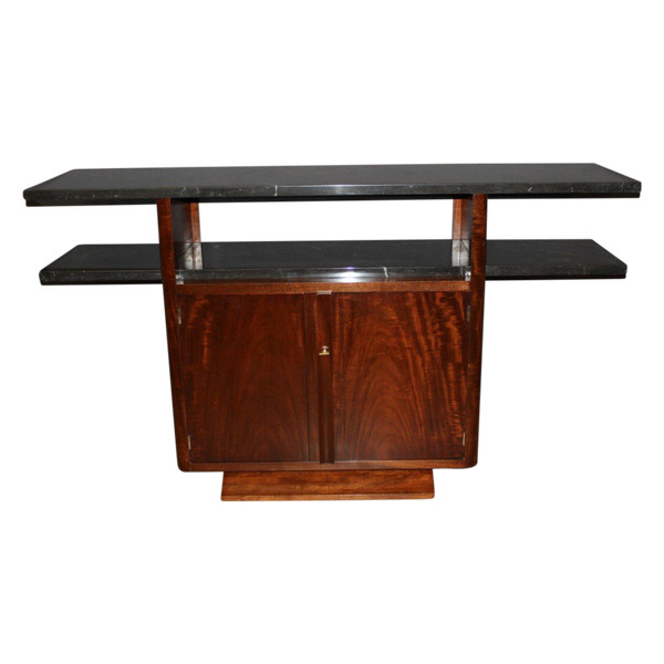 Art Deco Period Console In Exotic Wood And Marble Circa 1930