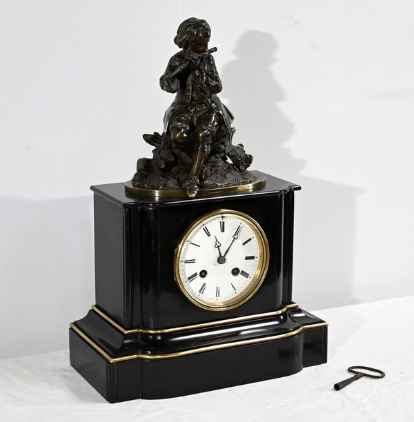 Marble and Bronze Clock “The Flute Player” - Mid-19th Century