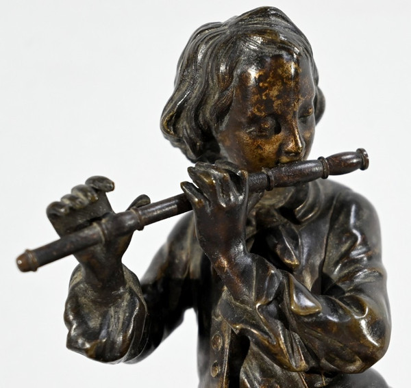 Marble and Bronze Clock “The Flute Player” - Mid-19th Century