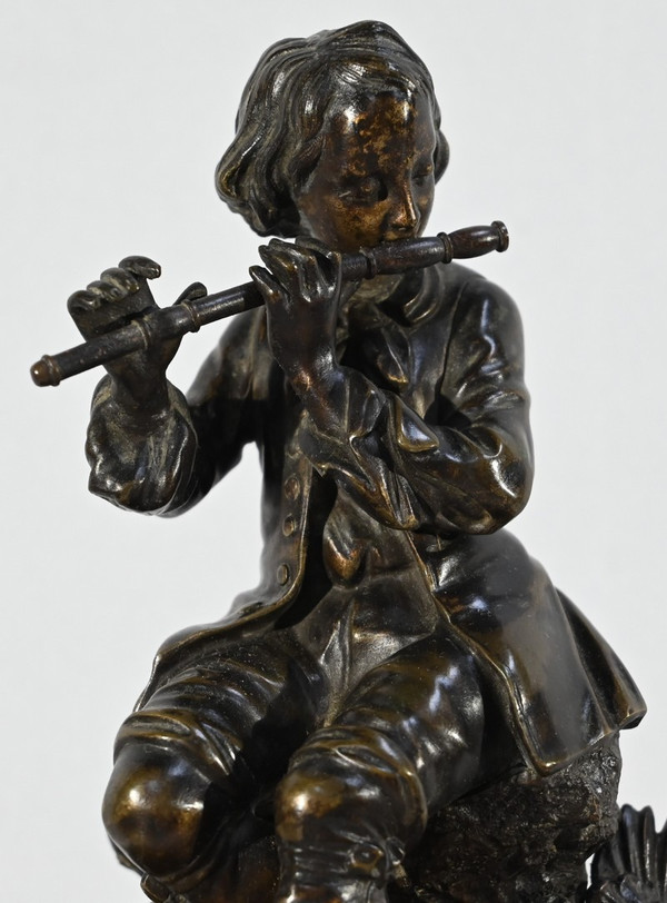 Marble and Bronze Clock “The Flute Player” - Mid-19th Century