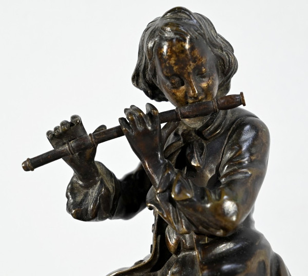 Marble and Bronze Clock “The Flute Player” - Mid-19th Century