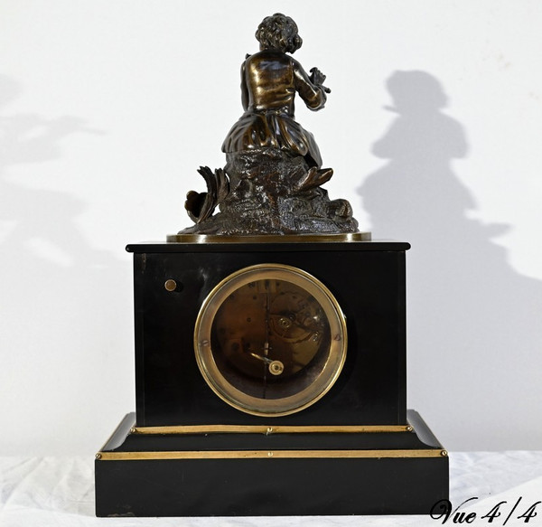 Marble and Bronze Clock “The Flute Player” - Mid-19th Century