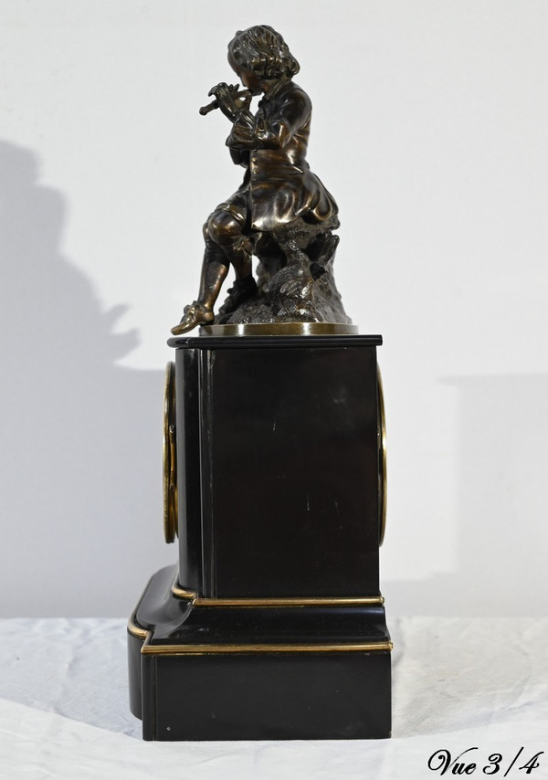 Marble and Bronze Clock “The Flute Player” - Mid-19th Century
