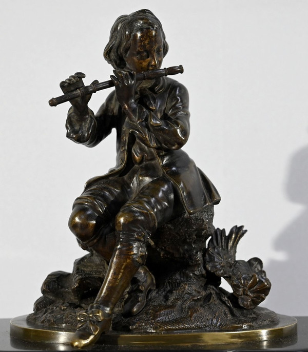 Marble and Bronze Clock “The Flute Player” - Mid-19th Century