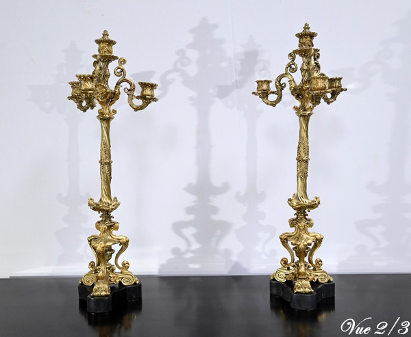 Coppia di Candelabri in Bronzo Dorato, Periodo Restauro – Inizio XIX Secolo